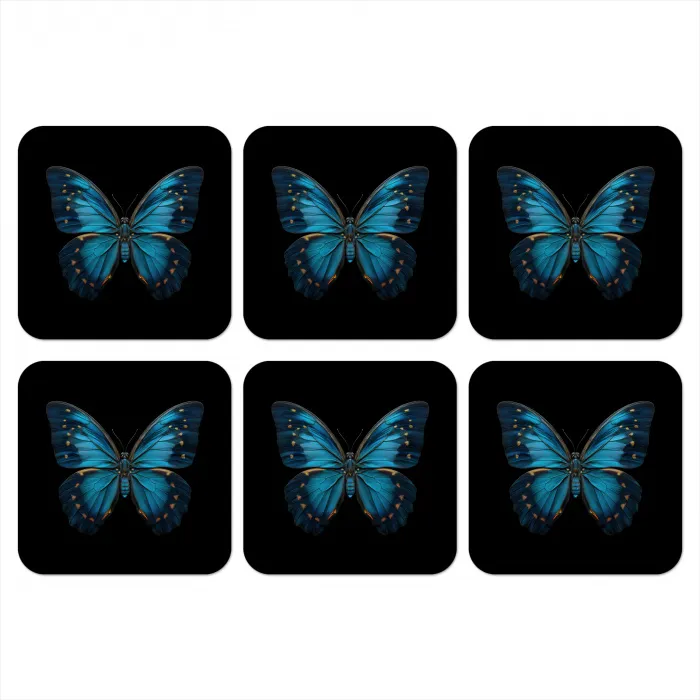 Vlinder - Blauw - Contrast onderzetter kurk middel -3d