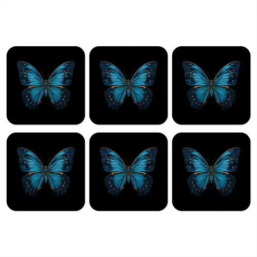 Vlinder - Blauw - Contrast onderzetter kurk middel -3d