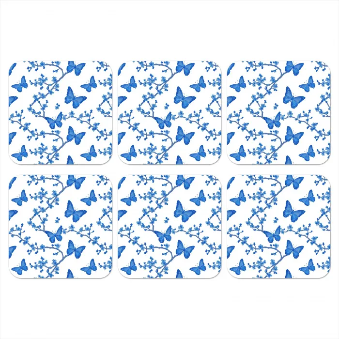 Vlinder - Bloemen - Blauw onderzetter kurk middel 366 -3d