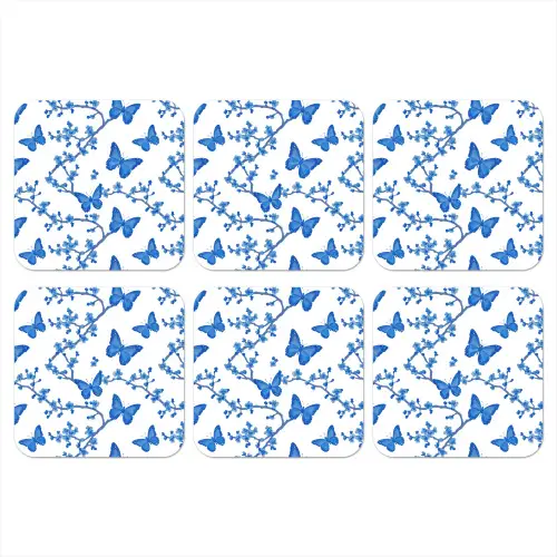 Vlinder - Bloemen - Blauw onderzetter kurk middel 366 -3d