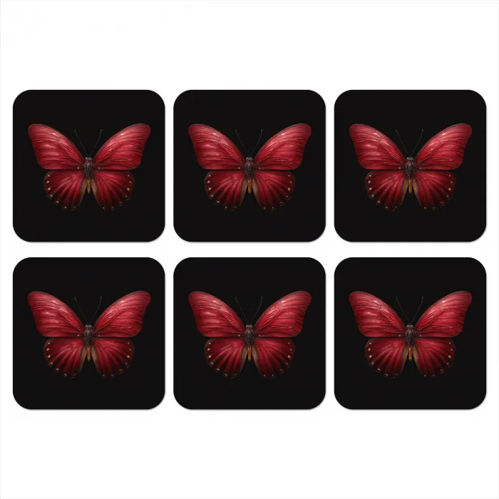 Vlinder - Rood - Minimalistisch onderzetter kurk middel -3d