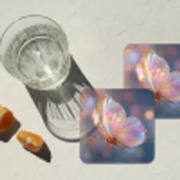 Vlinder - Vleugels - Pastel - Glinstering onderzetter kurk middel -sfeer4