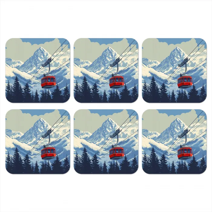Kabelbaan - Sneeuw - Berglandschap onderzetter kurk middel -3d