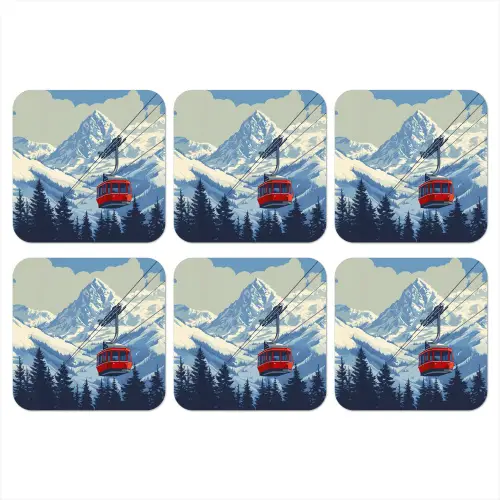 Kabelbaan - Sneeuw - Berglandschap onderzetter kurk middel -3d
