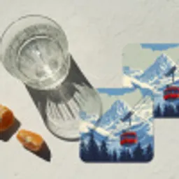 Kabelbaan - Sneeuw - Berglandschap onderzetter kurk middel -sfeer4