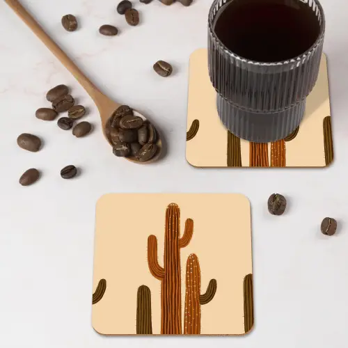 Cactus - Woestijn - Zand - Bruin onderzetter kurk middel -sfeer2