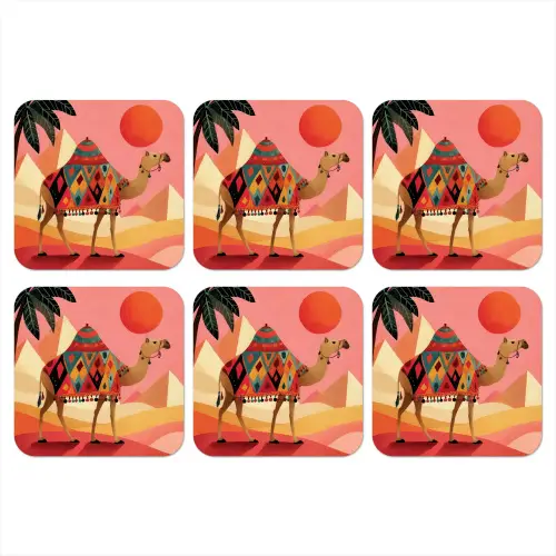 Kameel - Pyramides - Rode zon onderzetter kurk middel -3d