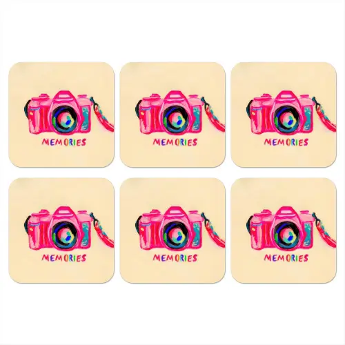 Camera - Memories - Roze - Geschilderd onderzetter kurk middel -3d