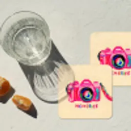 Camera - Memories - Roze - Geschilderd onderzetter kurk middel -sfeer4