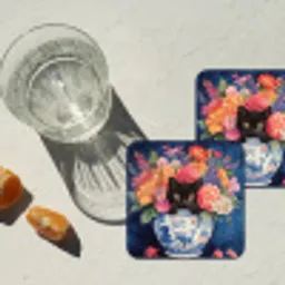 Kat - Felgekleurde bloemen - Vaas onderzetter kurk middel -sfeer4