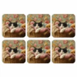 Kat - Bloemenprint - Rieten mand onderzetter kurk middel -3d