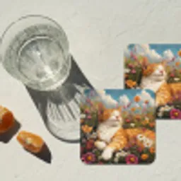 Kat - Bloemen - Ontspannen onderzetter kurk middel -sfeer4