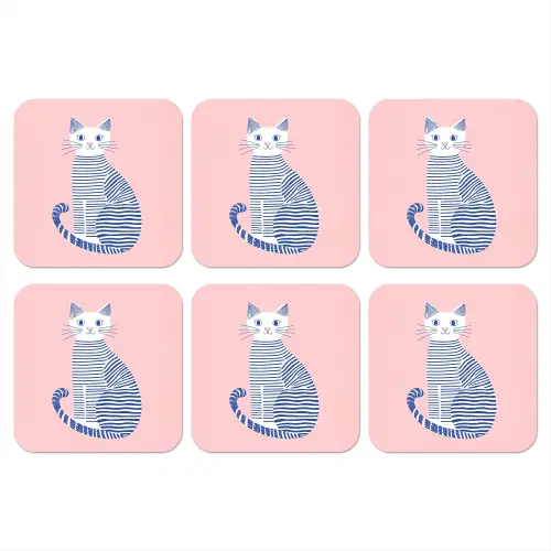 Kat - Illustratie - Minimalistisch - Roze onderzetter kurk middel -3d