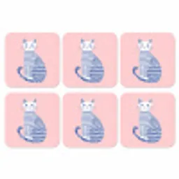 Kat - Illustratie - Minimalistisch - Roze onderzetter kurk middel -3d