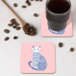 Kat - Illustratie - Minimalistisch - Roze onderzetter kurk middel -sfeer2