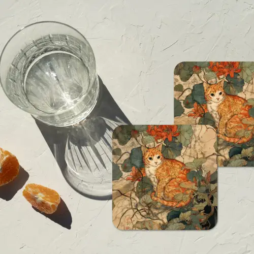 Kat - Sierlijk - Bloemen onderzetter kurk middel -sfeer4