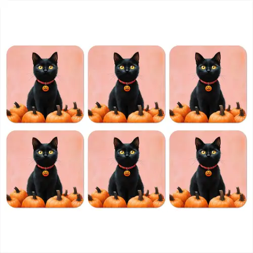 Kat - Pompoen - Roze onderzetter kurk middel -3d
