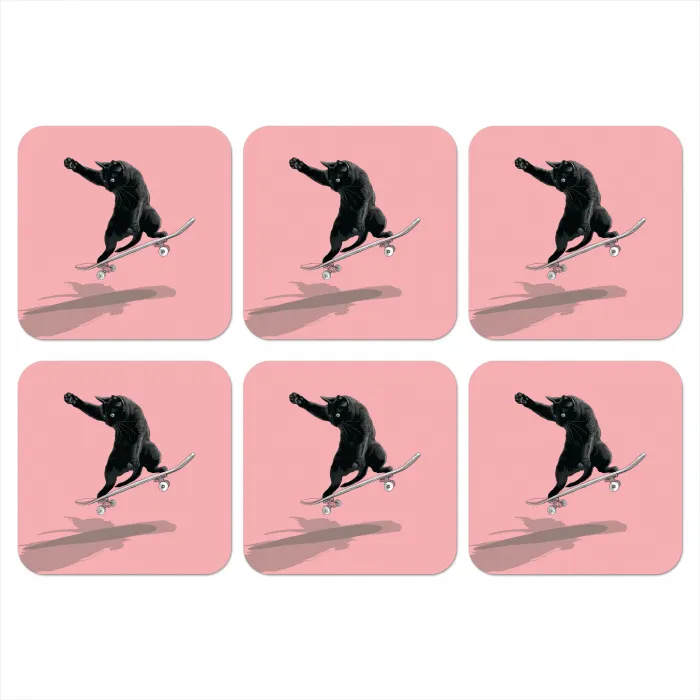 Kat - Skateboard - Roze onderzetter kurk middel -3d
