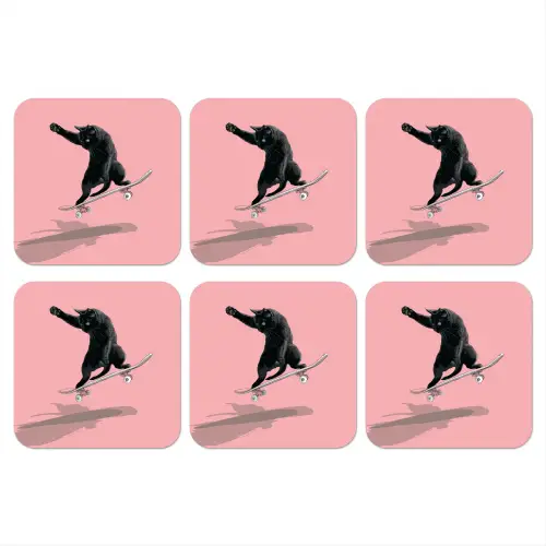 Kat - Skateboard - Roze onderzetter kurk middel -3d