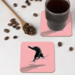 Kat - Skateboard - Roze onderzetter kurk middel -sfeer2