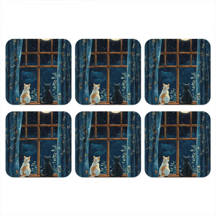 Kat - Sterrenhemel - Blauw onderzetter kurk middel -3d