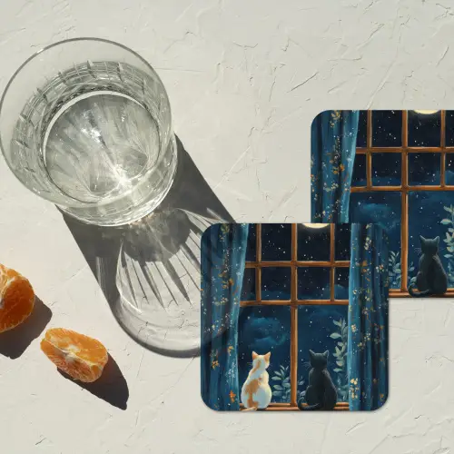 Kat - Sterrenhemel - Blauw onderzetter kurk middel -sfeer4