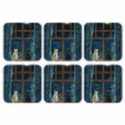 Kat - Sterrenhemel - Blauw onderzetter kurk middel -3d