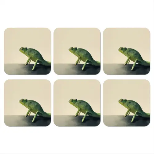 Kameleon - Groen - Minimalistisch onderzetter kurk middel -3d