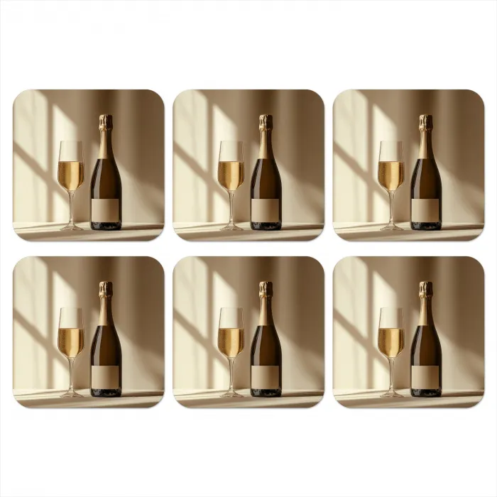 Champagne - Beige - Schaduw - Bubbels onderzetter kurk middel -3d