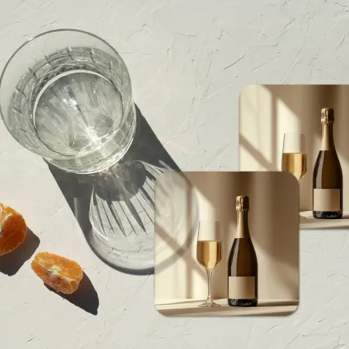 Champagne - Beige - Schaduw - Bubbels onderzetter kurk middel -sfeer4