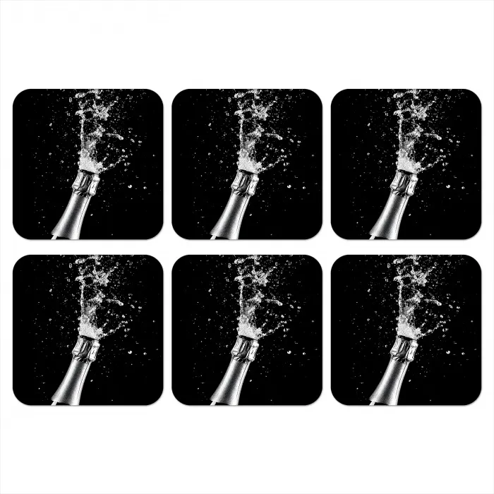 Champagne - Zwart - Spetters - Popping onderzetter kurk middel -3d
