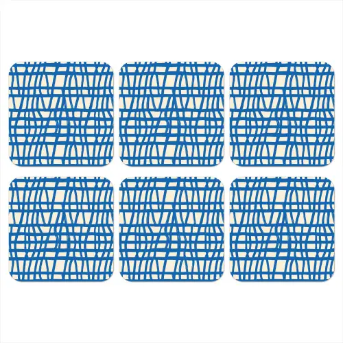 Ruitpatroon - Blauw - Crème onderzetter kurk middel 366 -3d