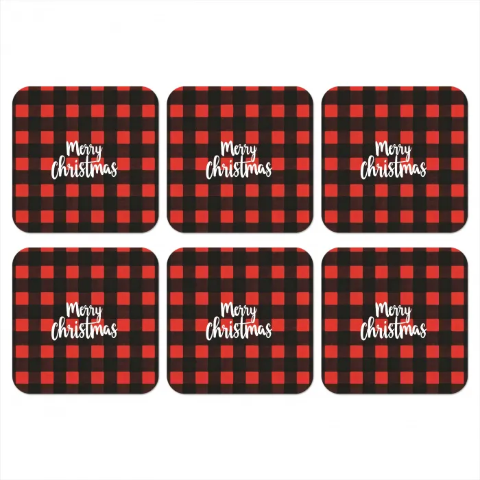 Geruit - Rood - Tekst - Christmas onderzetter kurk middel -3d
