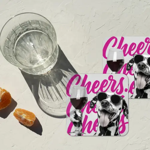 Cheers - Hond - Roze - Wijn onderzetter kurk middel -sfeer4