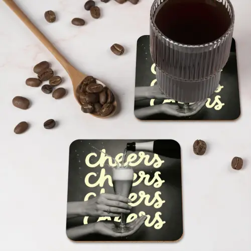 Cheers - Wijn - Zwart - Wit onderzetter kurk middel -sfeer2