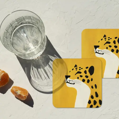 Cheetah - Illustratie - Geel onderzetter kurk middel -sfeer4