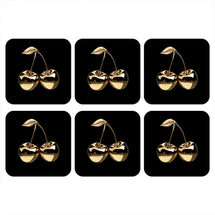 Kersen - Zwart - Goud - Chrome onderzetter kurk middel -3d