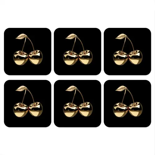 Kersen - Zwart - Goud - Chrome onderzetter kurk middel -3d
