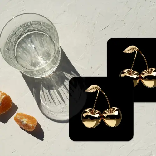Kersen - Zwart - Goud - Chrome onderzetter kurk middel -sfeer4