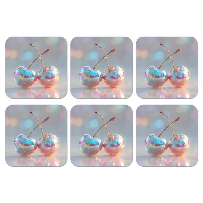 Kersen - Glanzend - Regenboogkleur onderzetter kurk middel -3d