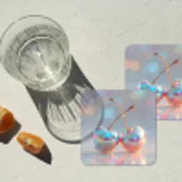 Kersen - Glanzend - Regenboogkleur onderzetter kurk middel -sfeer4
