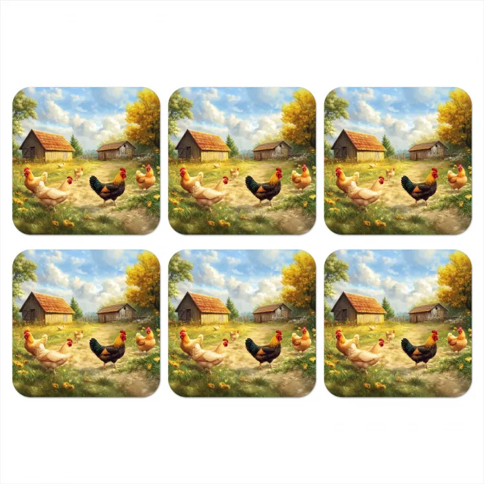 Kippen - Landelijke rust - Natuur onderzetter kurk middel -3d