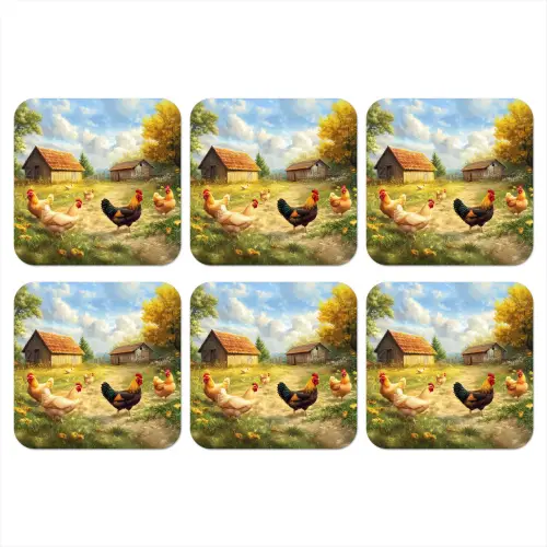 Kippen - Landelijke rust - Natuur onderzetter kurk middel -3d