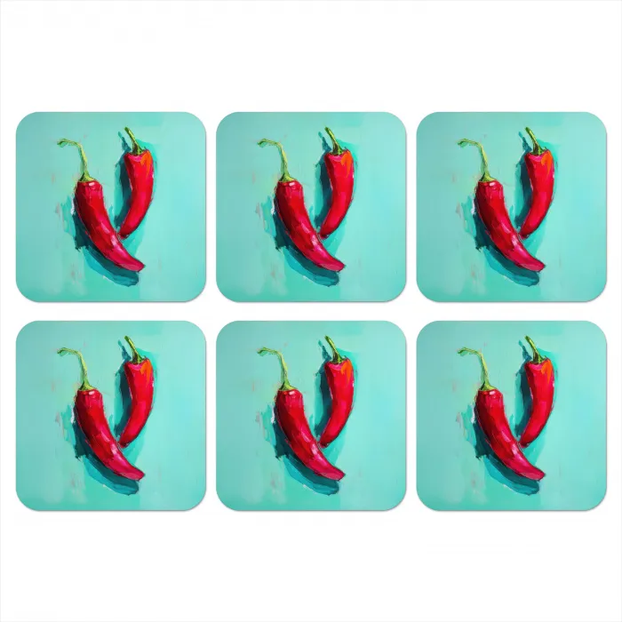 Chilipepers - Geverfd - Rood onderzetter kurk middel -3d