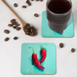 Chilipepers - Geverfd - Rood onderzetter kurk middel -sfeer2