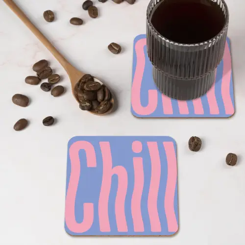 Chill - Roze - Blauw - Golvend onderzetter kurk middel -sfeer2