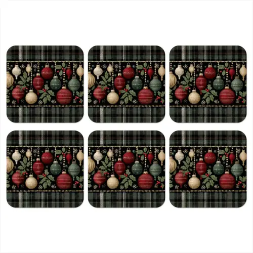 Kerstballen - Rood - Hulsttakken - Patroon onderzetter kurk middel -3d