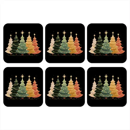 Kerstbomen - Kleurrijk - Lichtjes - Ster onderzetter kurk middel -3d