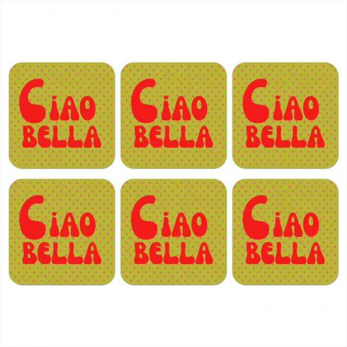 Ciao bella - Rood - Groen - Stippen onderzetter kurk middel -3d