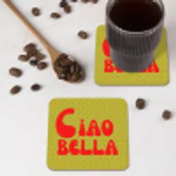 Ciao bella - Rood - Groen - Stippen onderzetter kurk middel -sfeer2